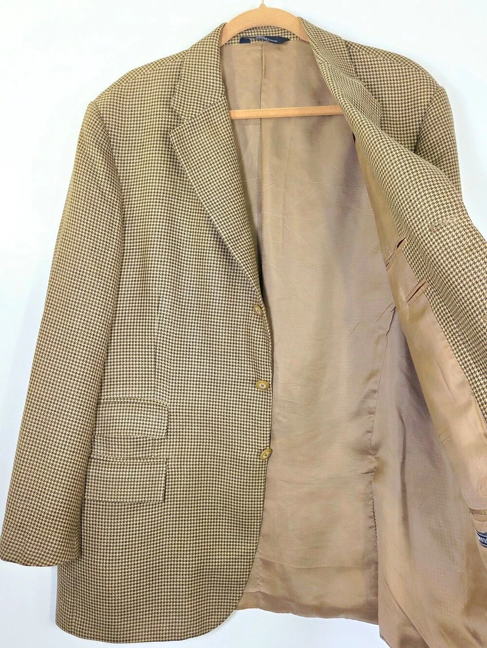 VINTAGE POLO BY RALPH LAUREN SILK AND VIRGIN WOOL HOUNDSTOOTH BLAZER.